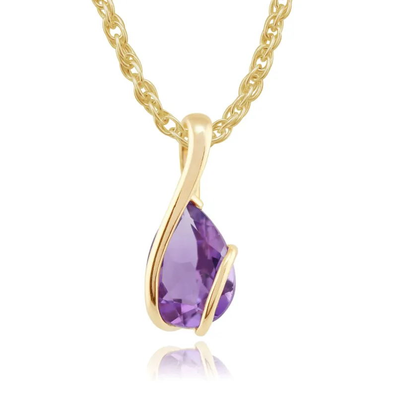 Classic Pear Amethyst Pendant in 9ct Yellow Gold sold by Gemondo Jewellery