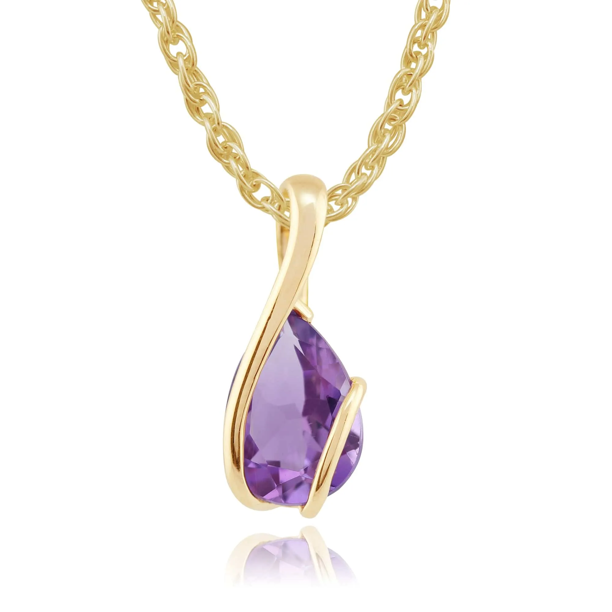 Classic Pear Amethyst Pendant in 9ct Yellow Gold sold by Gemondo Jewellery