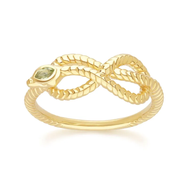 ECFEW™ Peridot Winding Snake Ring in Gold Plated Sterling Silver sold by Gemondo Jewellery