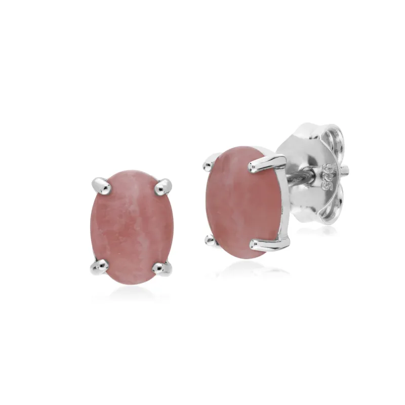 Gemondo Sterling Silver Rhodochrosite Single Stone Oval Stud Earrings sold by Gemondo Jewellery