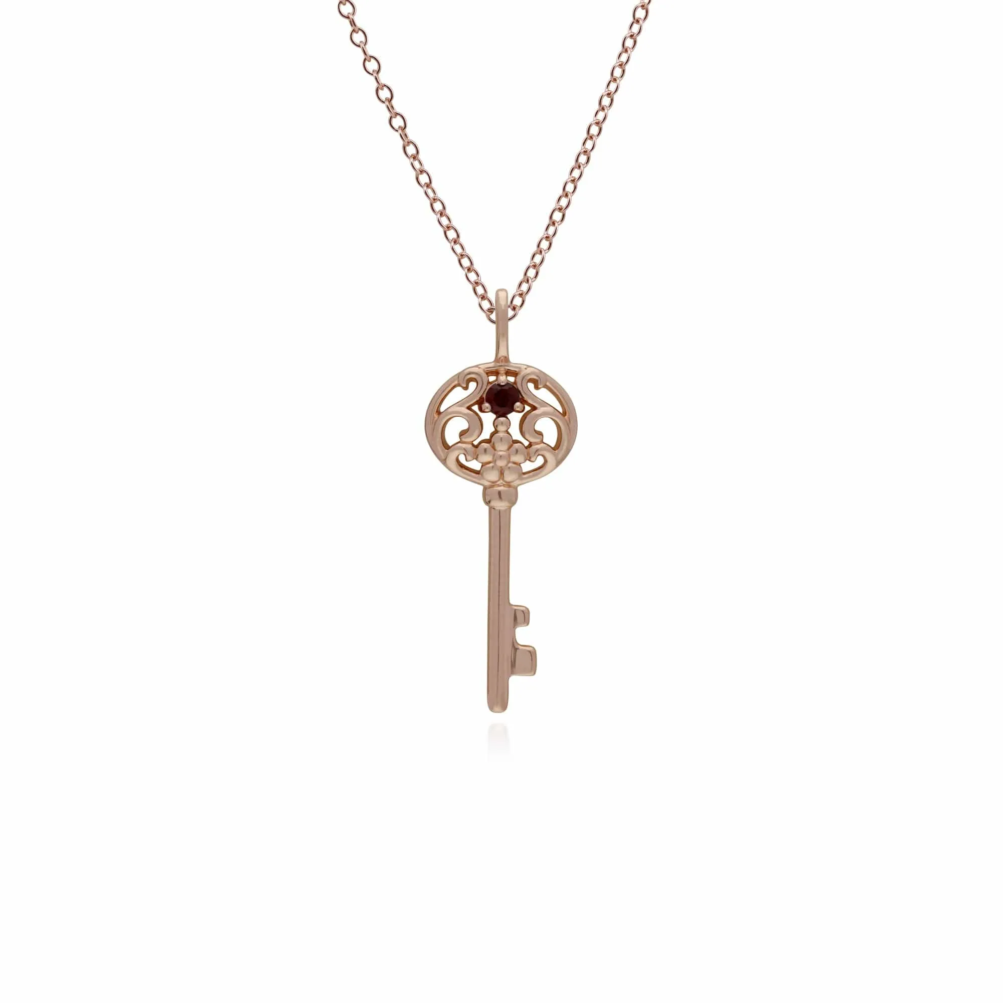 Classic Swirl Heart Lock Pendant & Garnet Big Key Charm in Rose Gold Plated 925 Sterling Silver sold by Gemondo Jewellery product image thumbnail 2