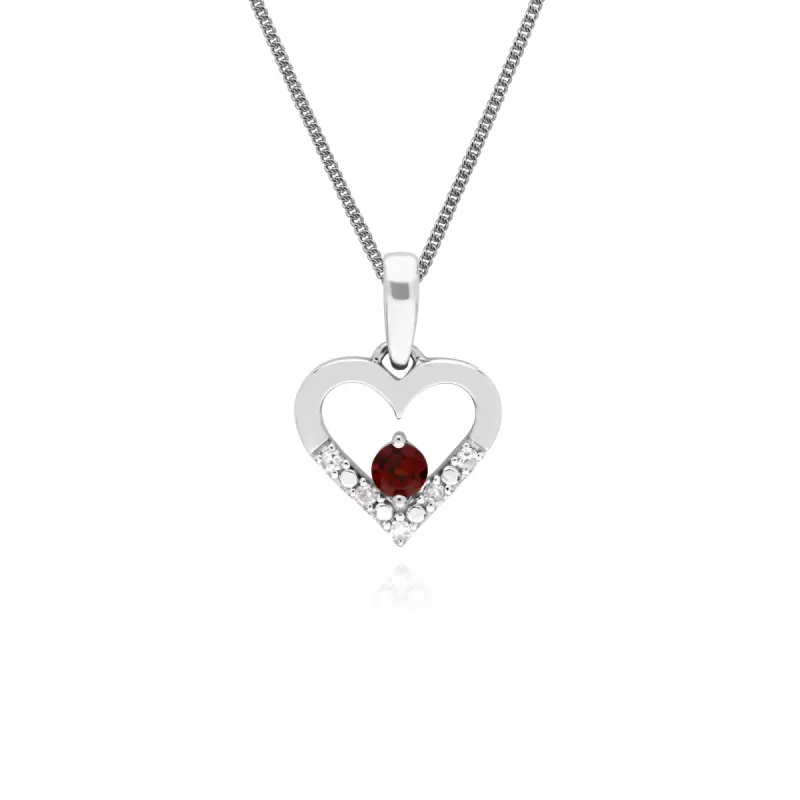Gemondo 9ct White Gold Single Garnet & Diamond Heart Pendant on 45cm Chain sold by Gemondo Jewellery