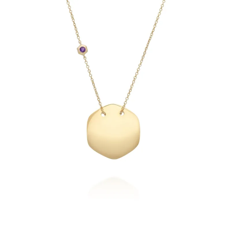 Amethyst Engravable Necklace in Yellow Gold Plated Sterling Silver sold by Gemondo Jewellery