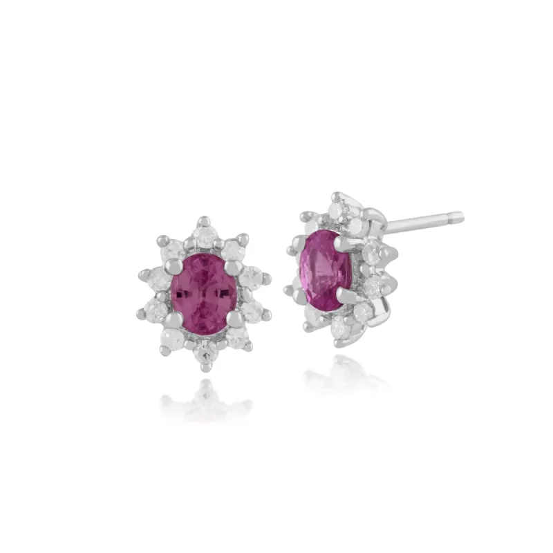 9ct White Gold Pink Sapphire & Diamond Stud Earrings sold by Gemondo Jewellery