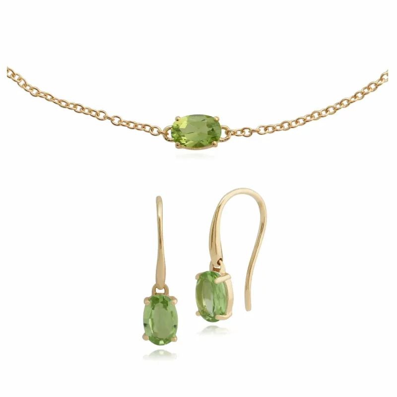 Classic Oval Peridot Single Stone Drop Earrings & Bracelet Set in 9ct Yellow Gold sold by Gemondo Jewellery