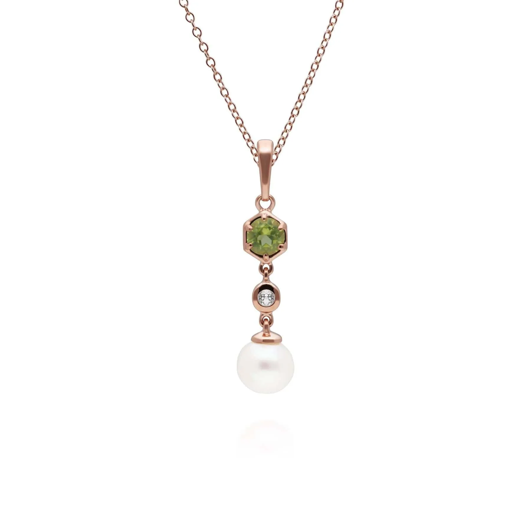 Modern Pearl, Peridot & Topaz Drop Pendant in Rose Gold Plated Silver sold by Gemondo Jewellery