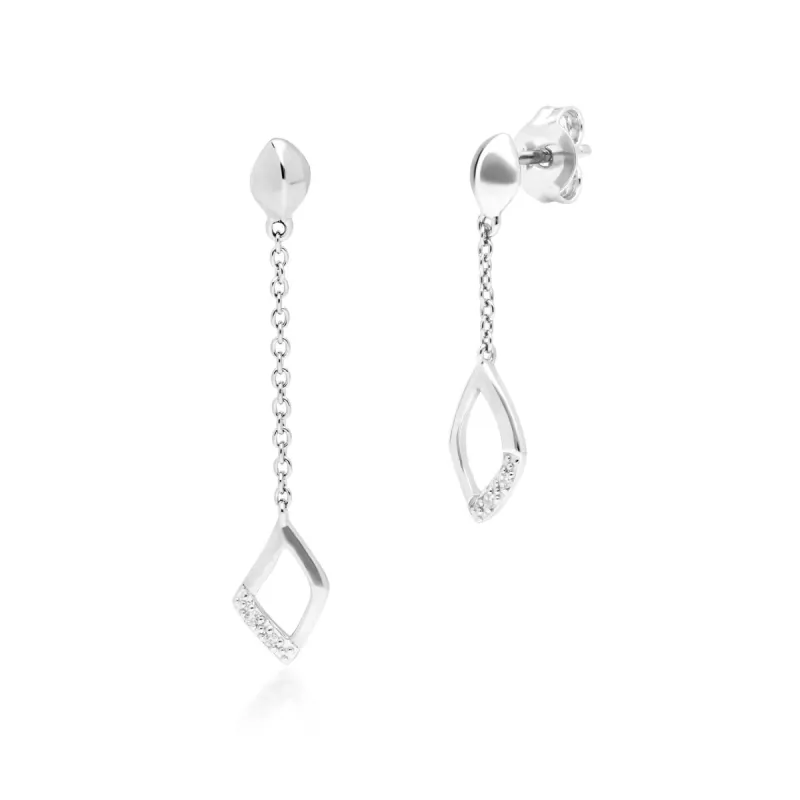 Diamond Pave Mismatched Dangle Drop Earrings in 9ct White Gold sold by Gemondo Jewellery