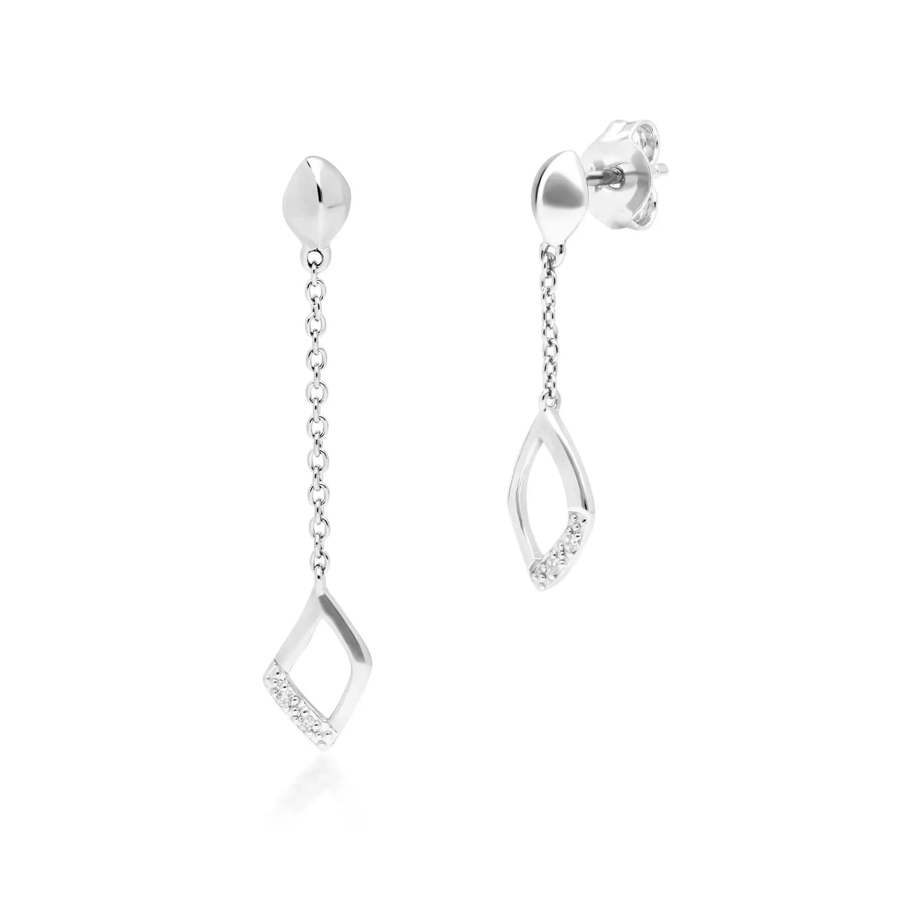 Diamond Pave Mismatched Dangle Drop Earrings in 9ct White Gold sold by Gemondo Jewellery