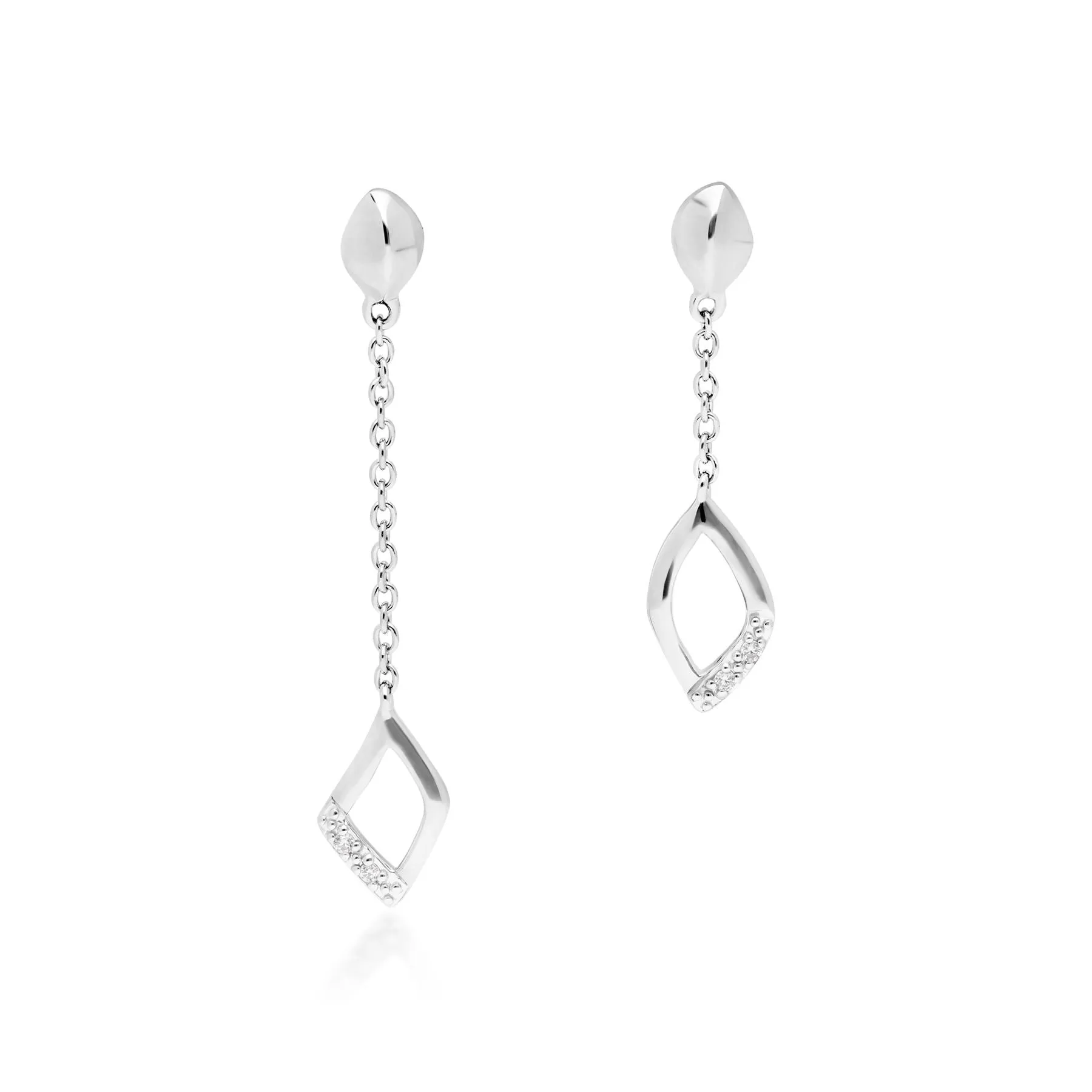 Diamond Pave Mismatched Dangle Drop Earrings in 9ct White Gold sold by Gemondo Jewellery product image thumbnail 2