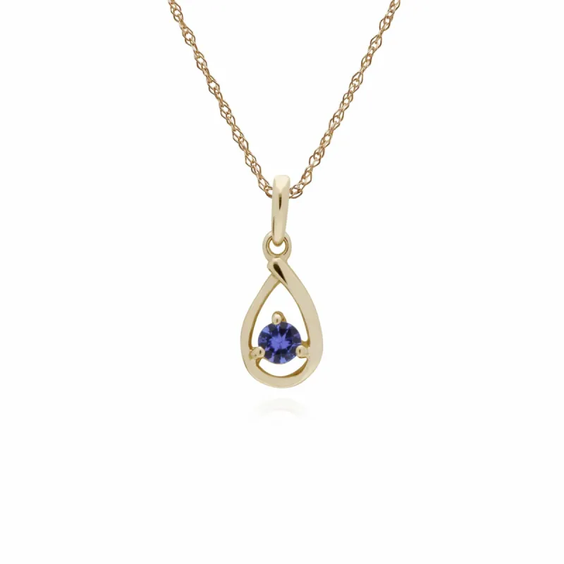 Classic Single Stone Round Tanzanite Tear Drop Pendant in 9ct Yellow Gold sold by Gemondo Jewellery