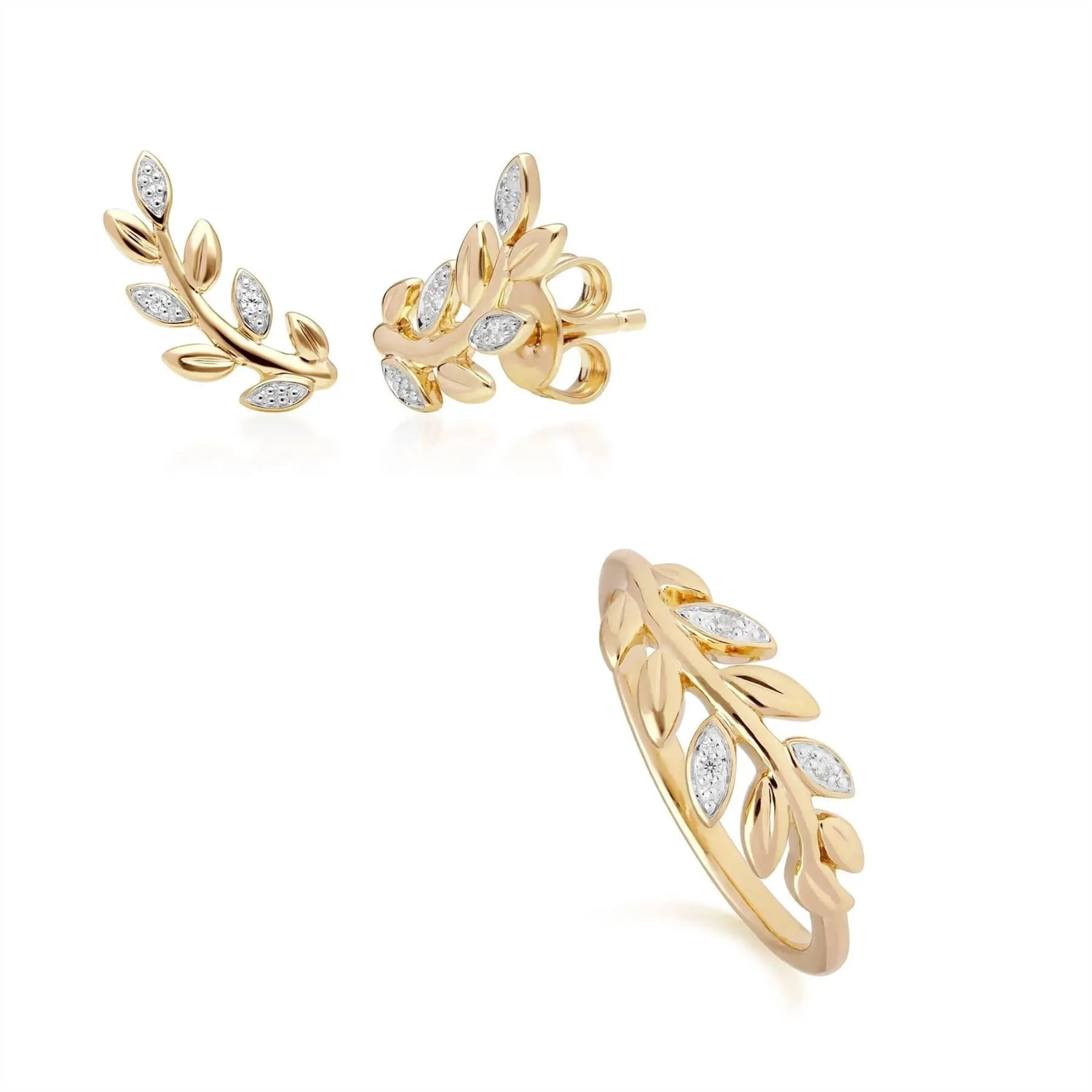O Leaf Diamond Stud Earring & Ring Set in 9ct Yellow Gold sold by Gemondo Jewellery