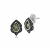 Art Nouveau Style Pear Peridot & Marcasite Leaf Stud Earrings in 925 Sterling Silver sold by Gemondo Jewellery