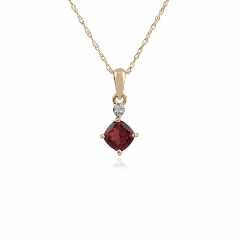 Classic Square Garnet & Diamond Pendant in 9ct Yellow Gold sold by Gemondo Jewellery