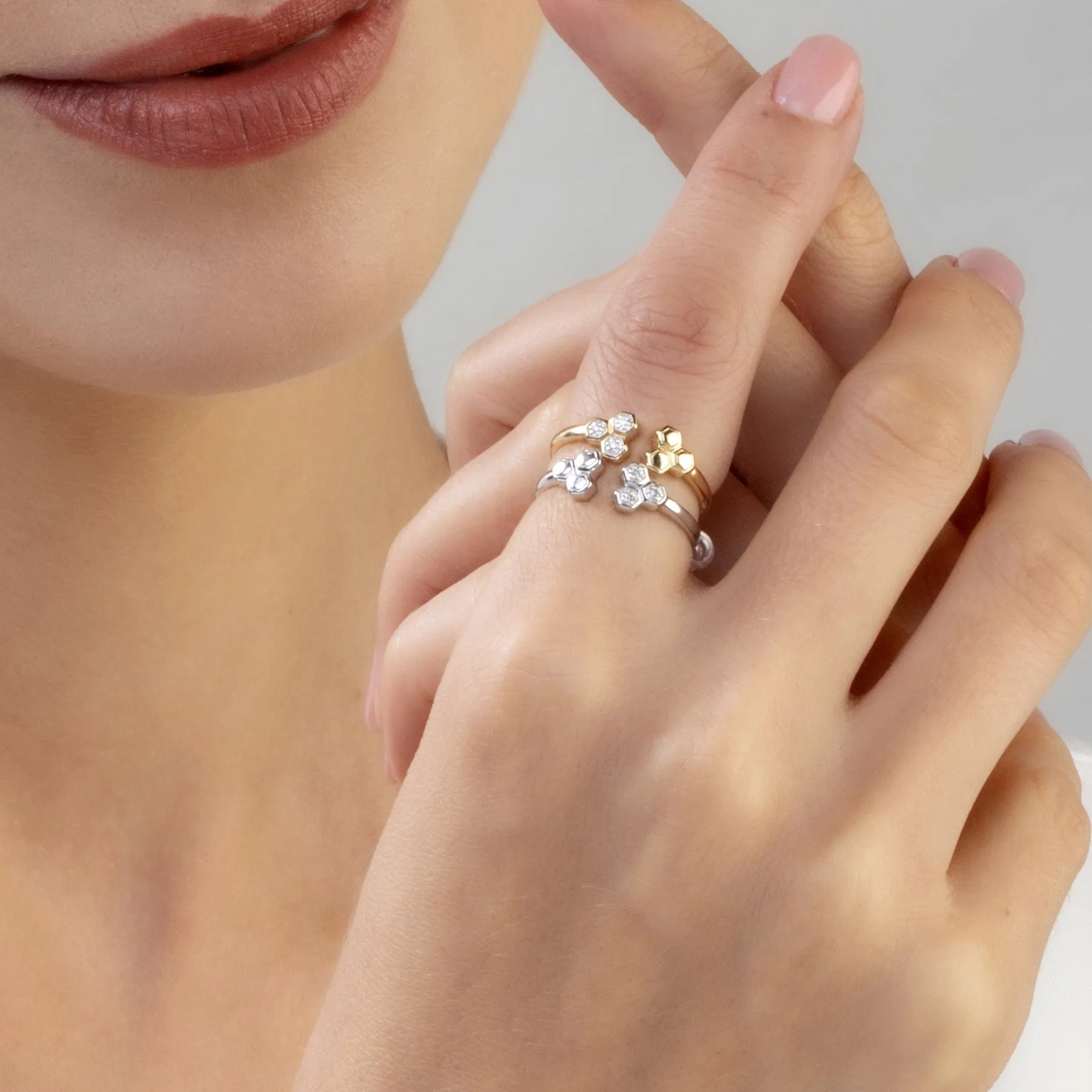 Diamond Geometric Trilogy Open Ring in 9ct White Gold sold by Gemondo Jewellery product image thumbnail 2