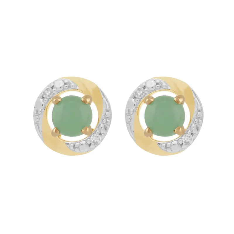 Classic Round Jade Studs with Detachable Diamond Halo Ear Jacket in 9ct Yellow Gold sold by Gemondo Jewellery