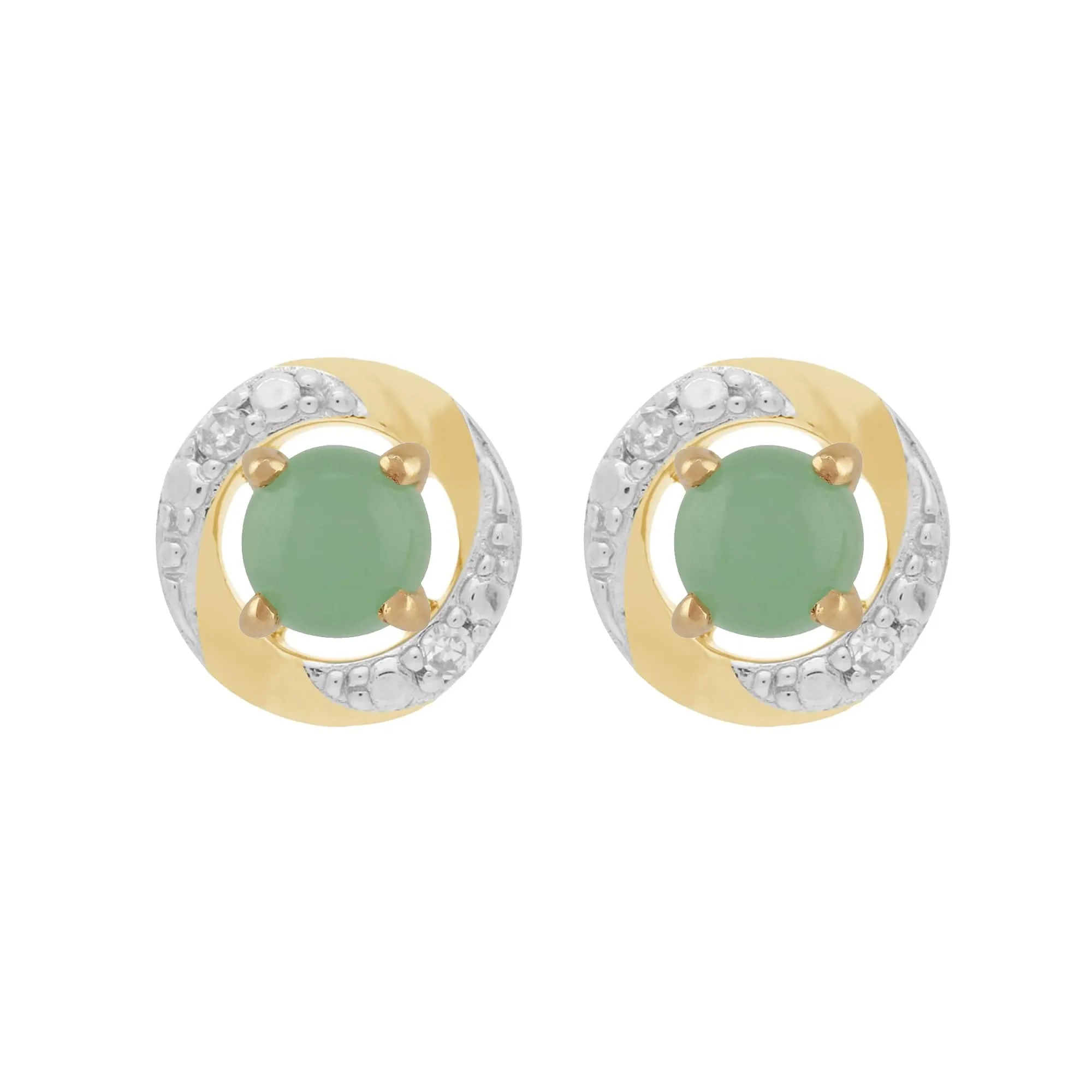 Classic Round Jade Studs with Detachable Diamond Halo Ear Jacket in 9ct Yellow Gold sold by Gemondo Jewellery