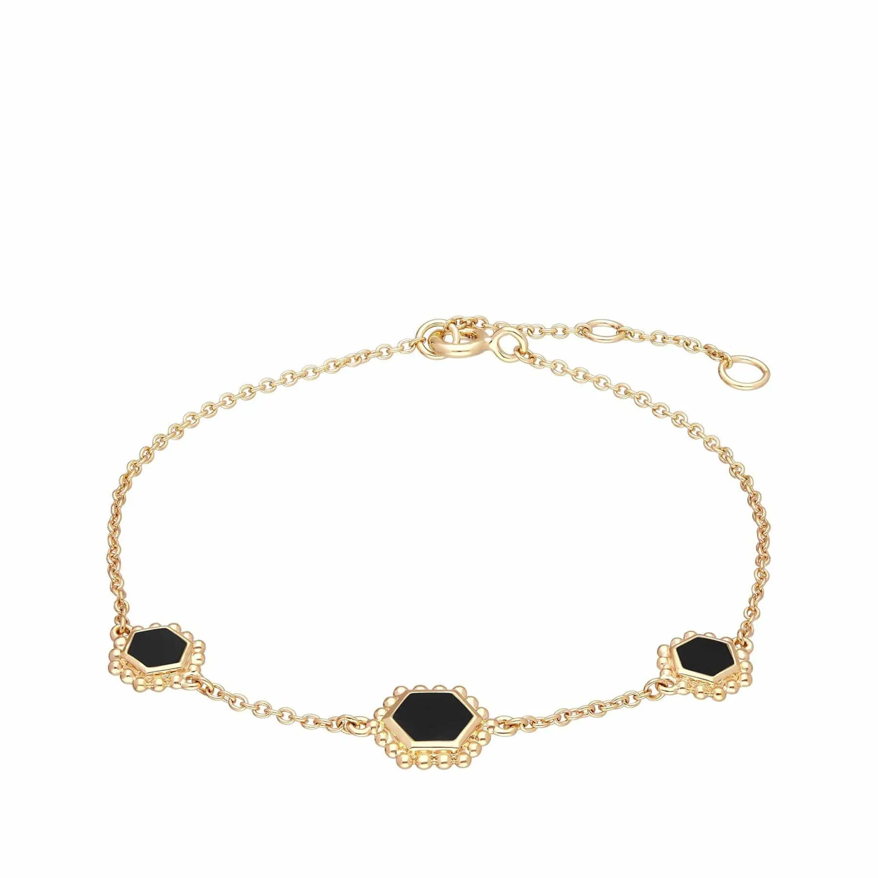 Black Onyx Flat Slice Chain Bracelet in Gold Plated Sterling Silver sold by Gemondo Jewellery