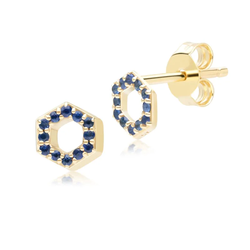 Geometric Hex Sapphire Stud Earrings in 9ct Yellow Gold sold by Gemondo Jewellery