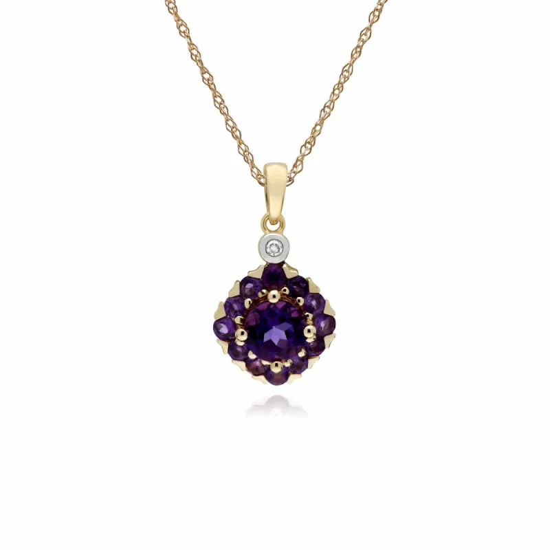 Gemondo 9ct Yellow Gold Amethyst & Diamond Square Cluster Pendant on 45cm Chain sold by Gemondo Jewellery