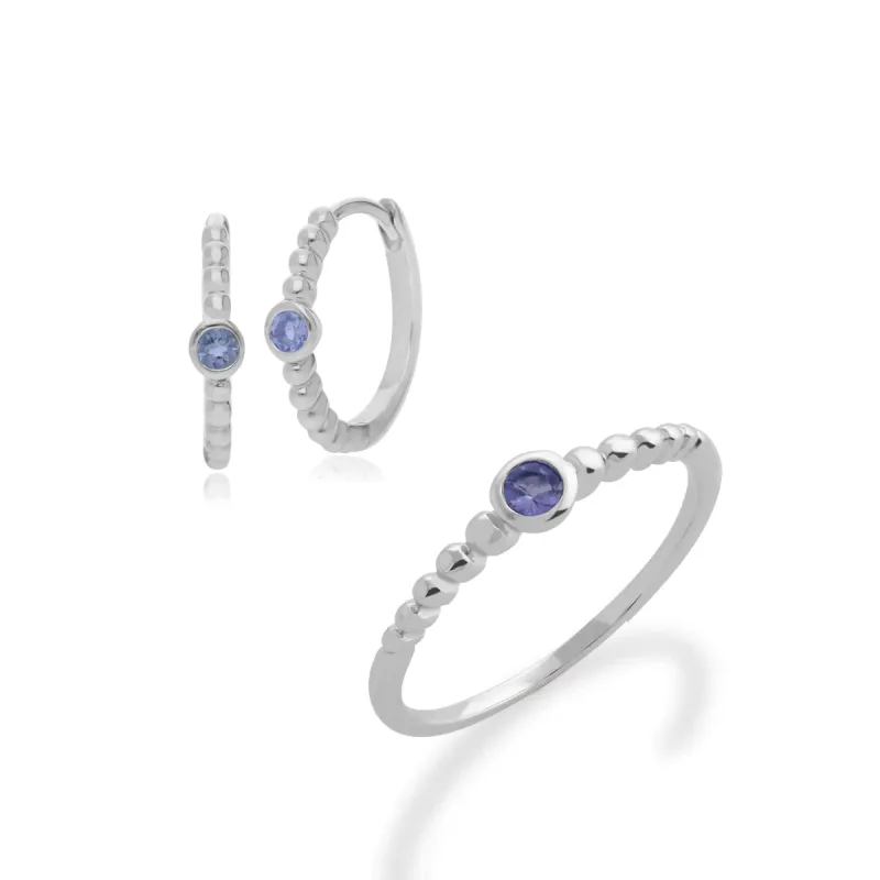 Essential Round Tanzanite Hoop Earrings & Ring Set in 925 Sterling Silver sold by Gemondo Jewellery