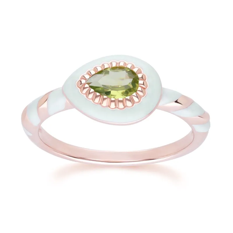 Siberian Waltz Green Enamel & Peridot Ring In 18ct Rose Gold Plated Sterling Silver sold by Gemondo Jewellery