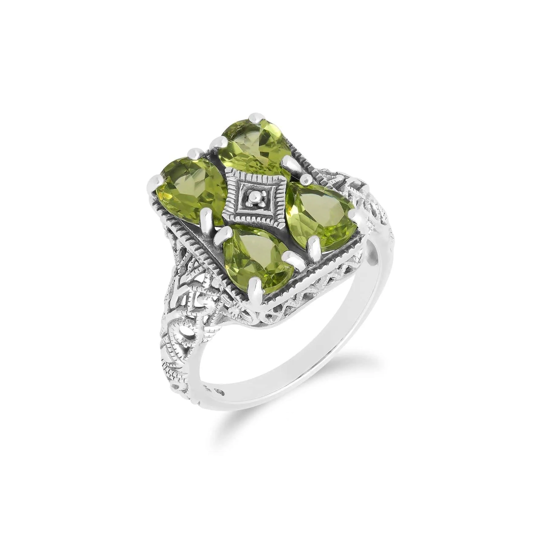 Art Nouveau Inspired Peridot Statement Ring in 925 Sterling Silver sold by Gemondo Jewellery