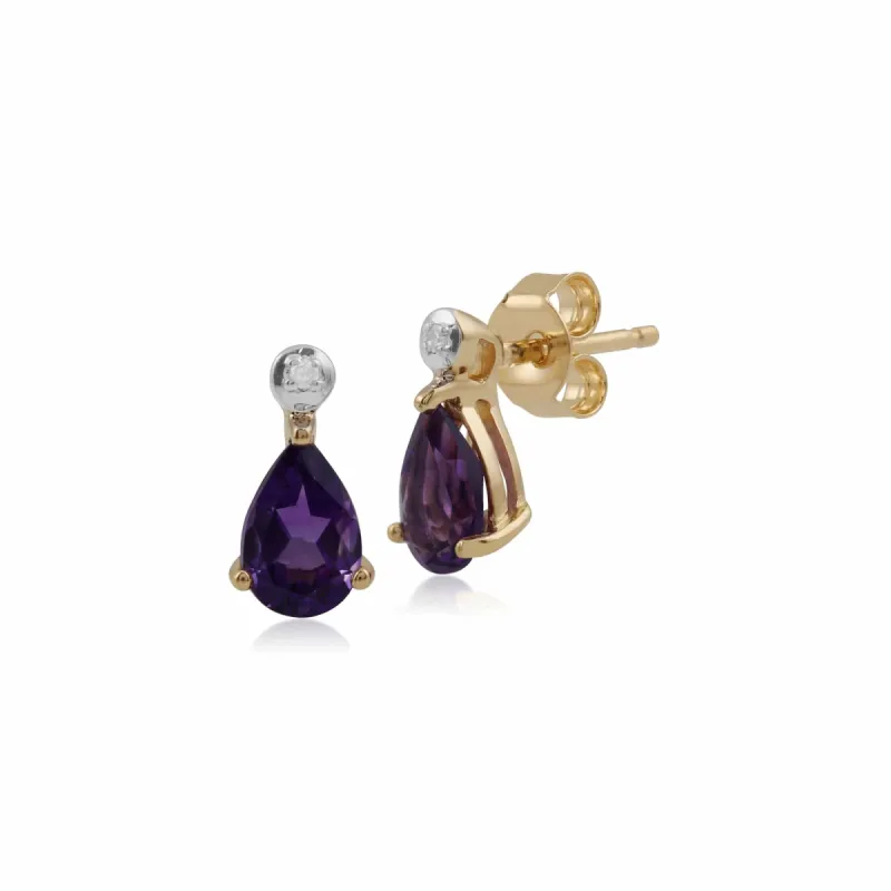 Classic Pear Amethyst & Diamond Stud  Earrings in 9ct Yellow Gold sold by Gemondo Jewellery