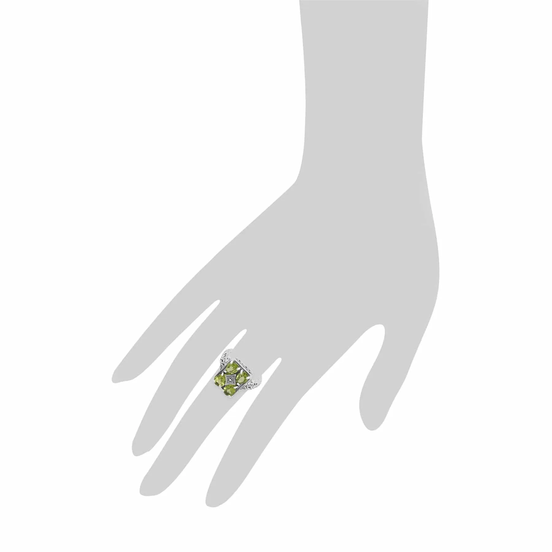 Art Nouveau Inspired Peridot Statement Ring in 925 Sterling Silver sold by Gemondo Jewellery product image thumbnail 3