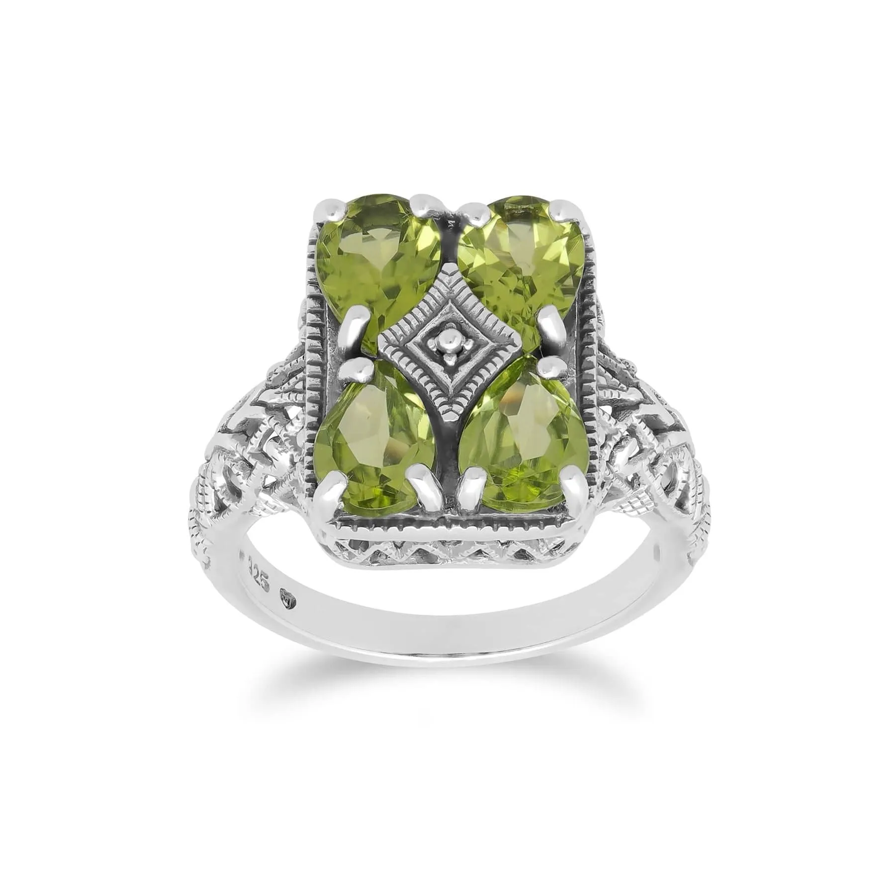 Art Nouveau Inspired Peridot Statement Ring in 925 Sterling Silver sold by Gemondo Jewellery product image thumbnail 2