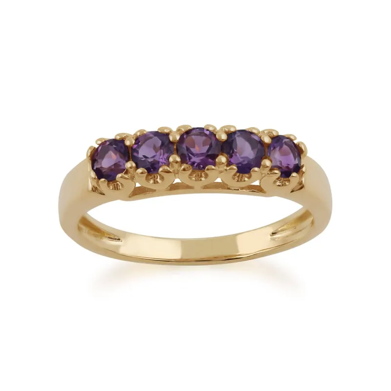 9ct Yellow Gold 0.47ct Natural Amethyst Classic Five Stone Style Ring sold by Gemondo Jewellery