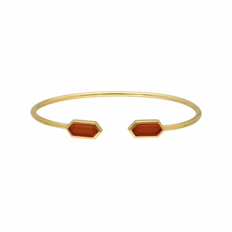 Geometric Dyed Red Carnelian Open Bangle in Gold Plated Silver sold by Gemondo Jewellery