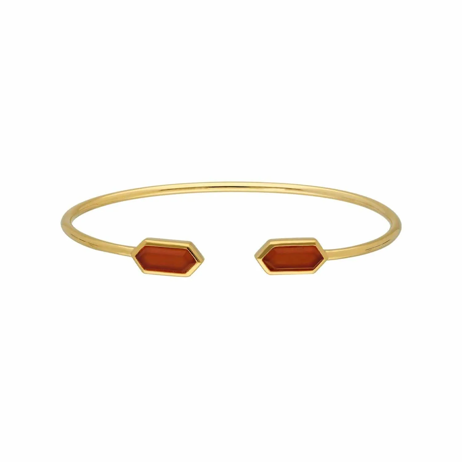 Geometric Dyed Red Carnelian Open Bangle in Gold Plated Silver sold by Gemondo Jewellery