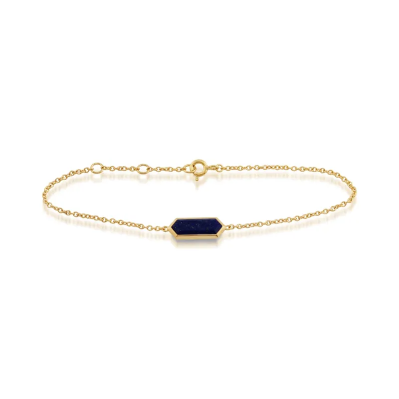 Geometric Hexagon Lapis Lazuli Prism Gold Plated Bracelet sold by Gemondo Jewellery