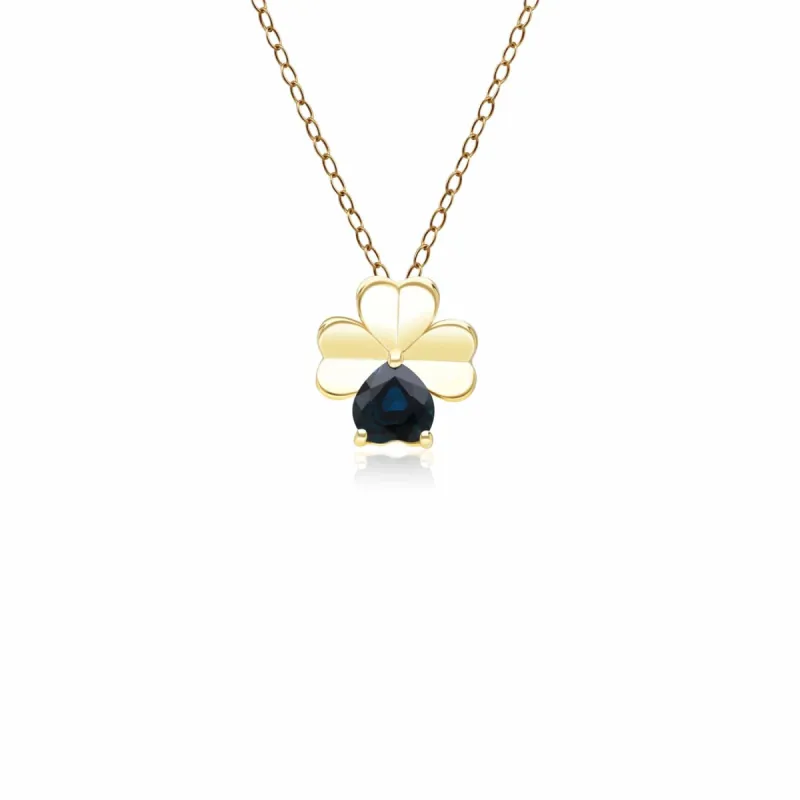 Gardenia Sapphire Clover Pendant Necklace in 9ct Yellow Gold sold by Gemondo Jewellery