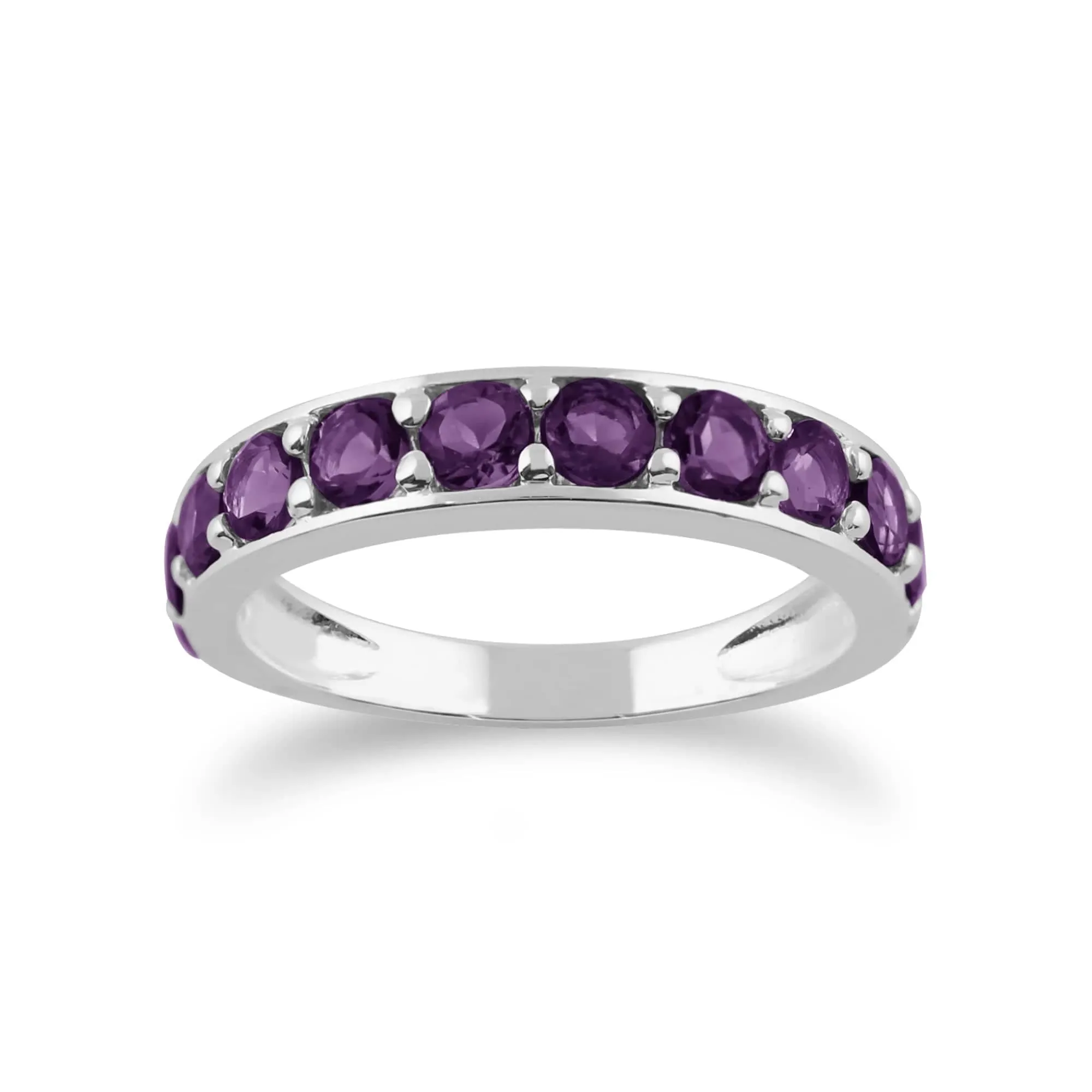Classic Round Amethyst Half Eternity Ring in 925 Sterling Silver sold by Gemondo Jewellery