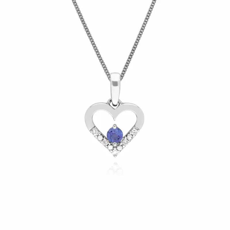 Classic Round Tanzanite & Diamond Love Heart Shaped Pendant in 9ct White Gold sold by Gemondo Jewellery