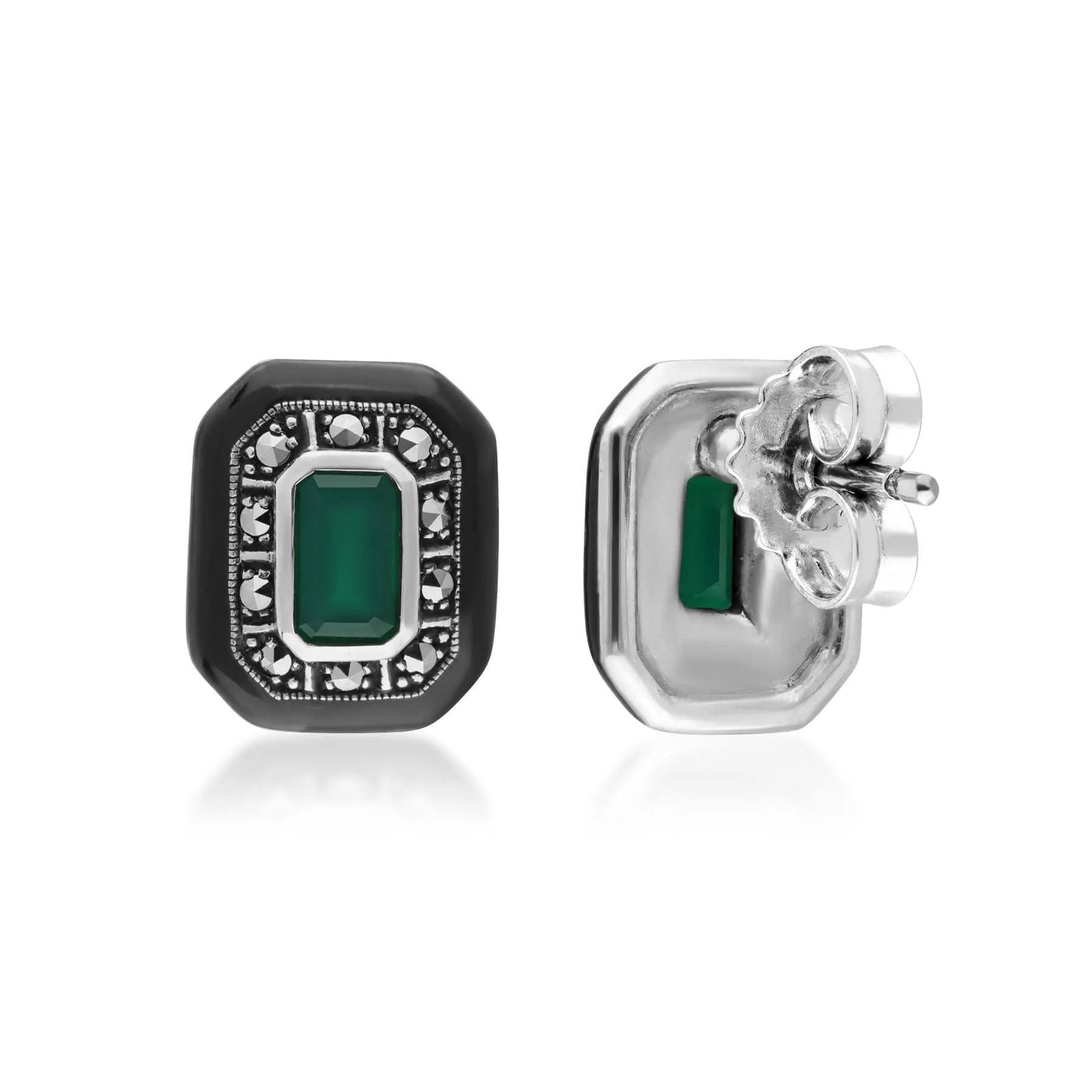 Art Deco Inspired Chalcedony & Marcasite Stud Earrings in Sterling Silver sold by Gemondo Jewellery product image thumbnail 2