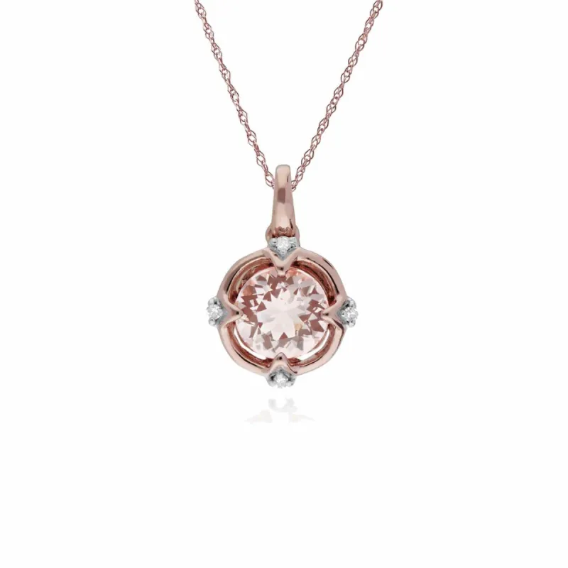 Gemondo 9ct Rose Gold Halo Morganite & Diamond Round Cut Pendant on 45cm Chain made by Gemondo Jewellery