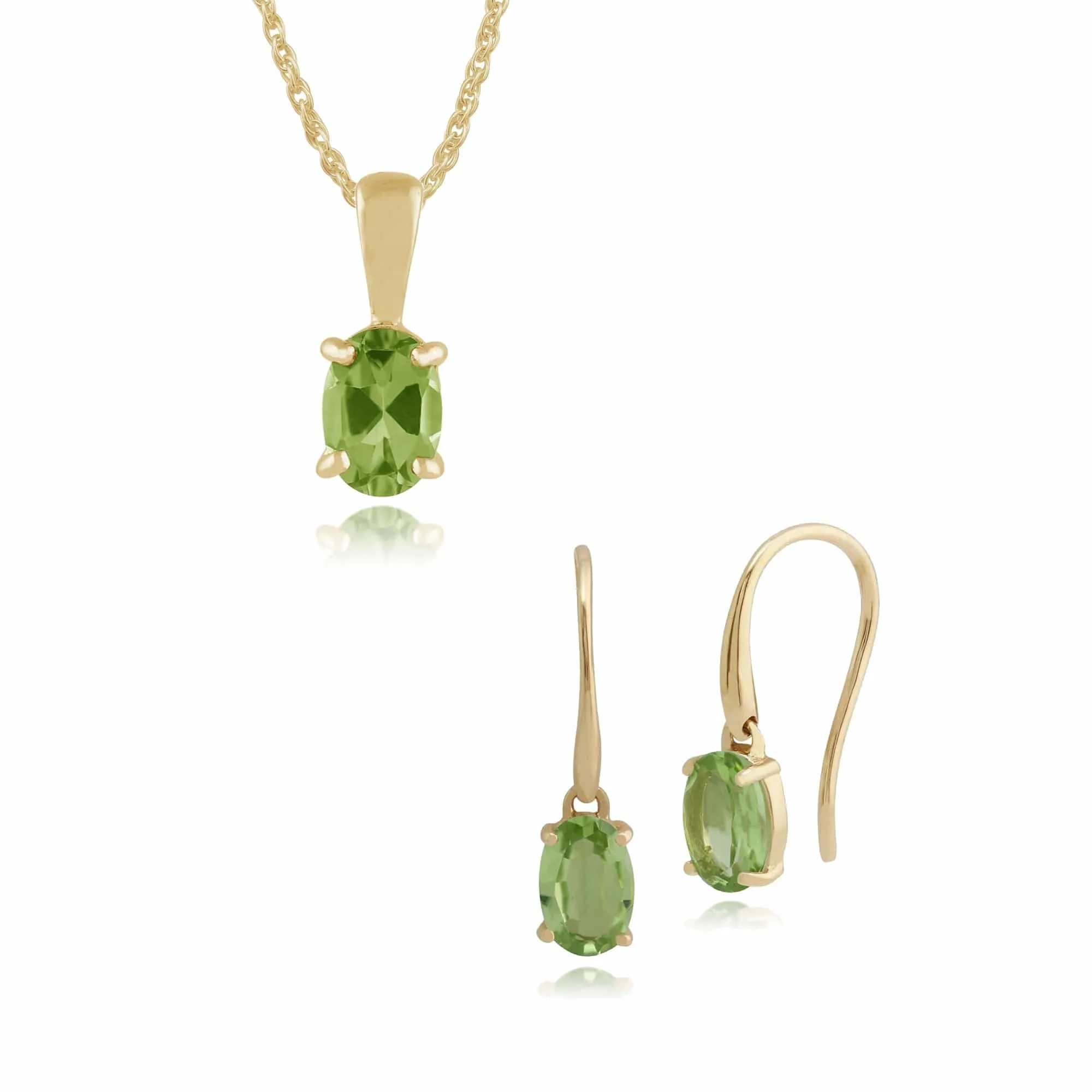 Classic Oval Peridot Single Stone Drop Earrings & Pendant Set in 9ct Yellow Gold sold by Gemondo Jewellery