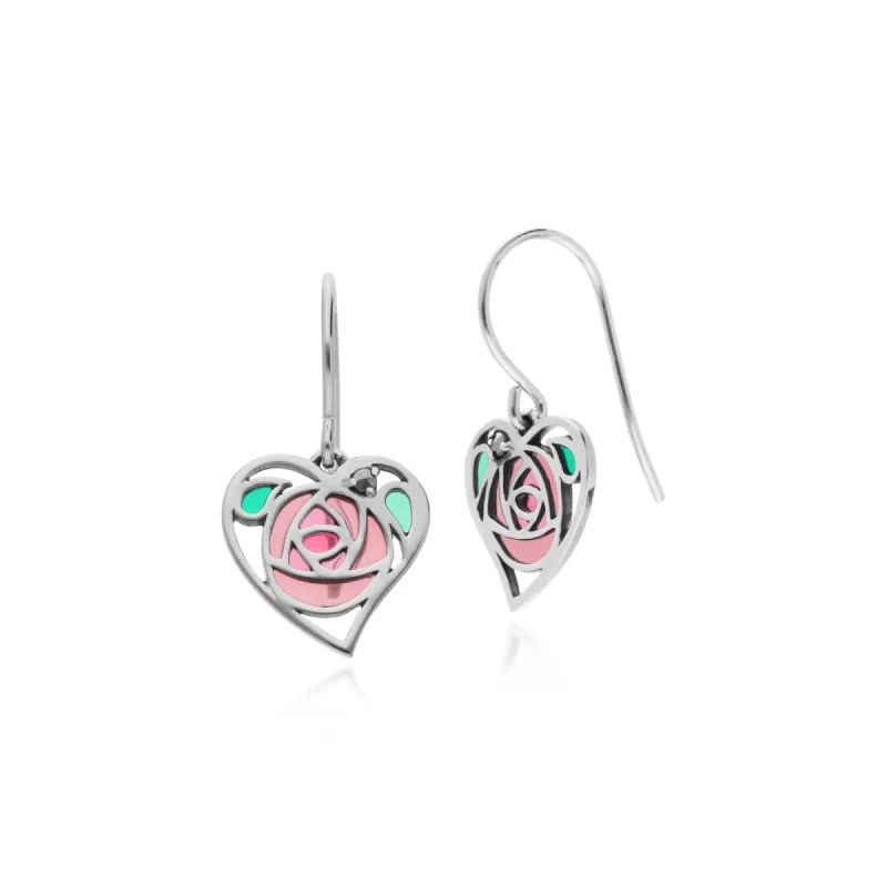 Gemondo Sterling Silver Marcasite Rennie Mackintosh Heart Drop Earrings sold by Gemondo Jewellery