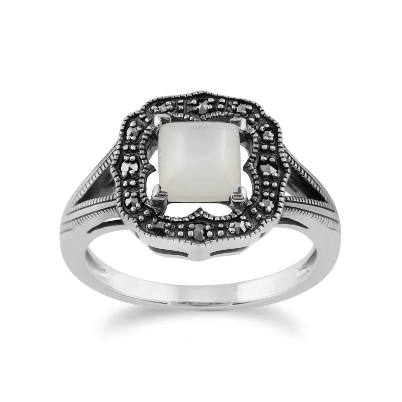 Gemondo 925 Sterling Silver 0.58ct Mother of Pearl & Marcasite Art Deco Ring sold by Gemondo Jewellery