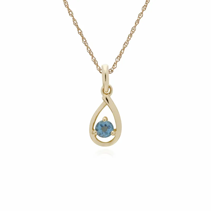 Classic Single Stone Round Blue Topaz Tear Drop Pendant in 9ct Yellow Gold sold by Gemondo Jewellery