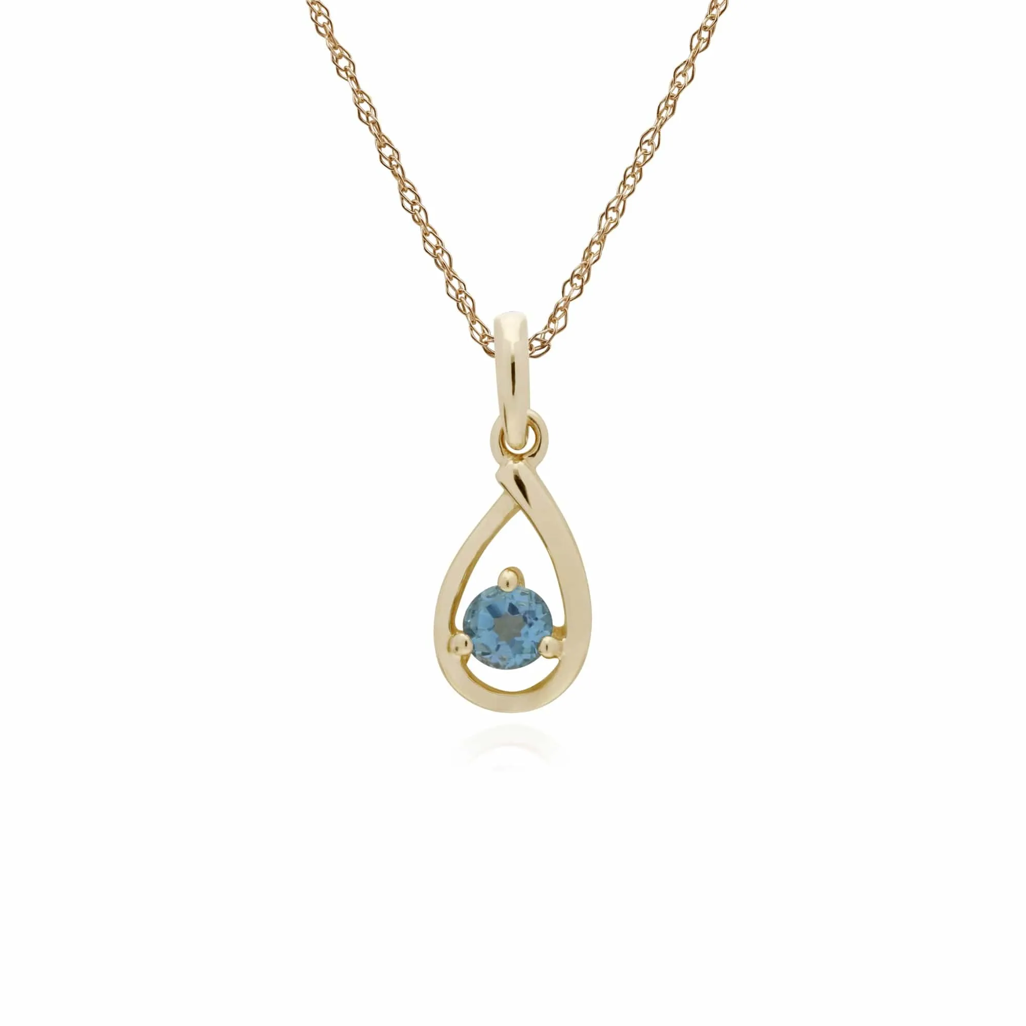 Classic Single Stone Round Blue Topaz Tear Drop Pendant in 9ct Yellow Gold sold by Gemondo Jewellery