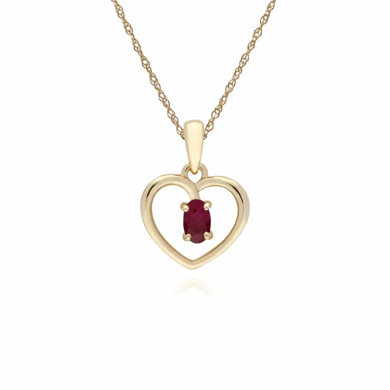 Gemondo 9ct Yellow Gold Ruby Oval Single Stone Heart Pendant on 45cm Chain sold by Gemondo Jewellery