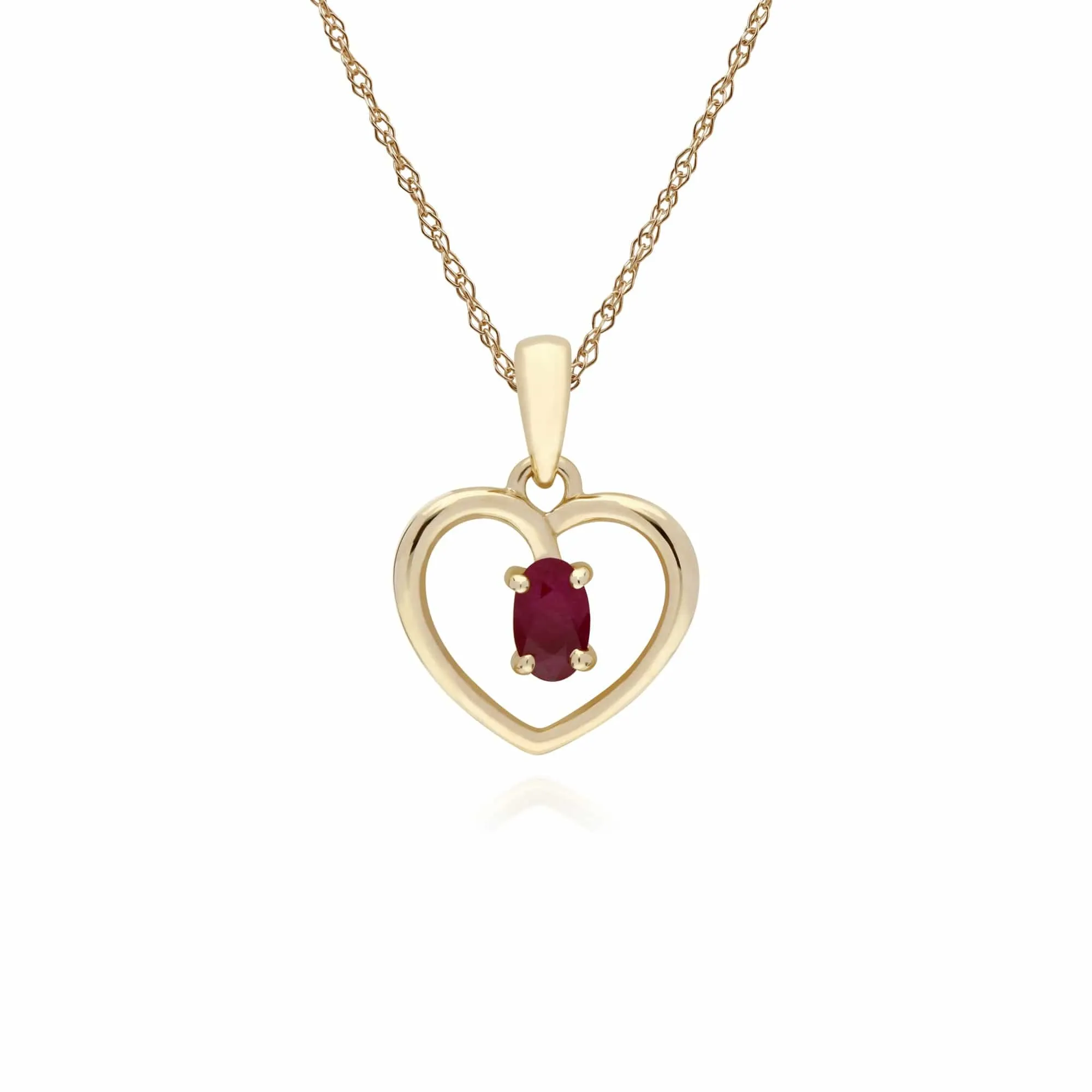 Gemondo 9ct Yellow Gold Ruby Oval Single Stone Heart Pendant on 45cm Chain sold by Gemondo Jewellery