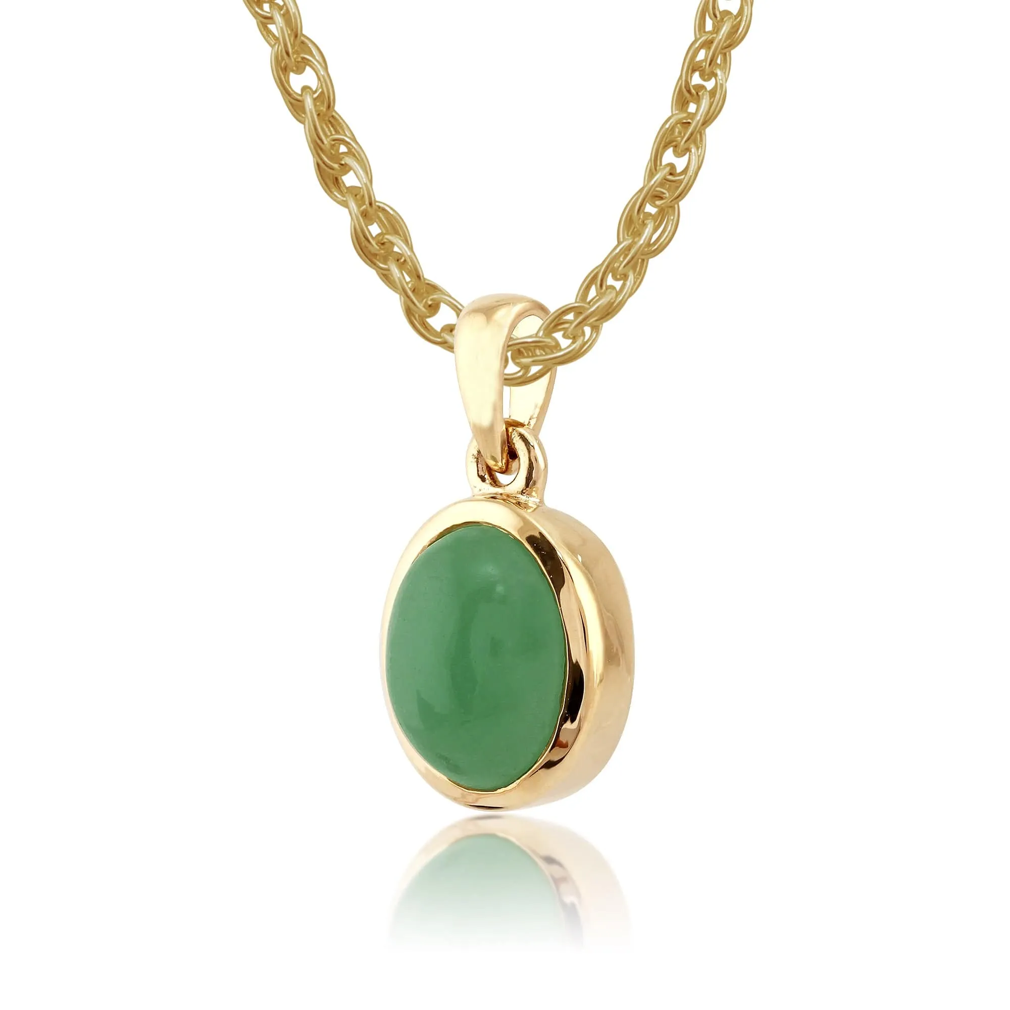Classic Oval Dyed Green Jade Bezel Pendant & Cocktail Ring Set in 9ct Yellow Gold sold by Gemondo Jewellery product image thumbnail 2