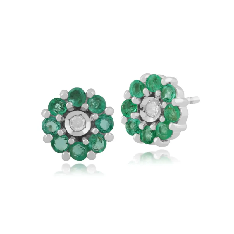 Gemondo 9ct White Gold 0.49ct Emerald & Diamond Floral Stud Earrings sold by Gemondo Jewellery