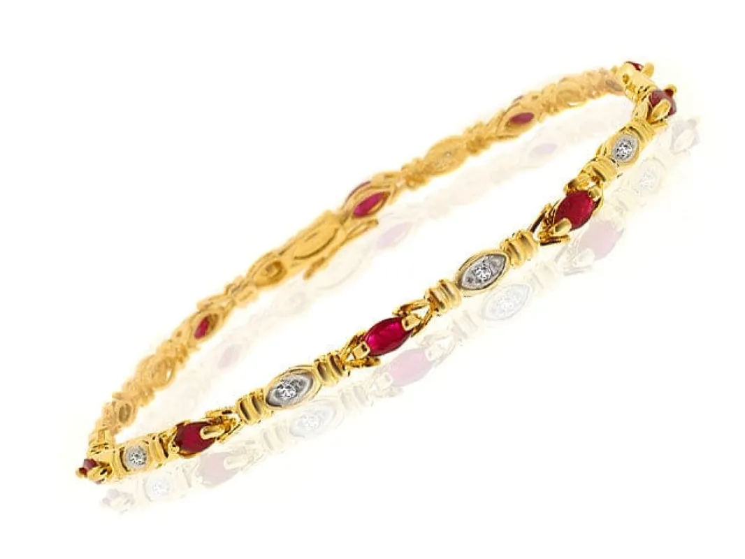 Gemondo 9ct Yellow Gold 1.38ct Genuine Ruby & 5pt Diamond 18cm Bracelet sold by Gemondo Jewellery