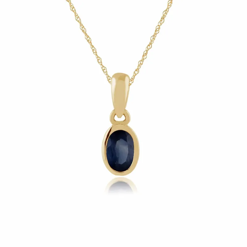 Classic Oval Light Blue Sapphire Pendant in 9ct Yellow Gold sold by Gemondo Jewellery