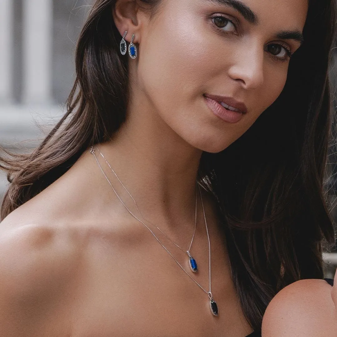 Art Deco Style Oval Lapis Lazuli and Marcasite Drop Earrings in Sterling Silver sold by Gemondo Jewellery product image thumbnail 2